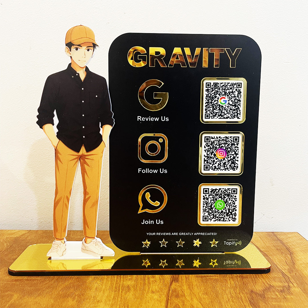 Boy Cutout Smart NFC 3QR Standee - For Garment Shop