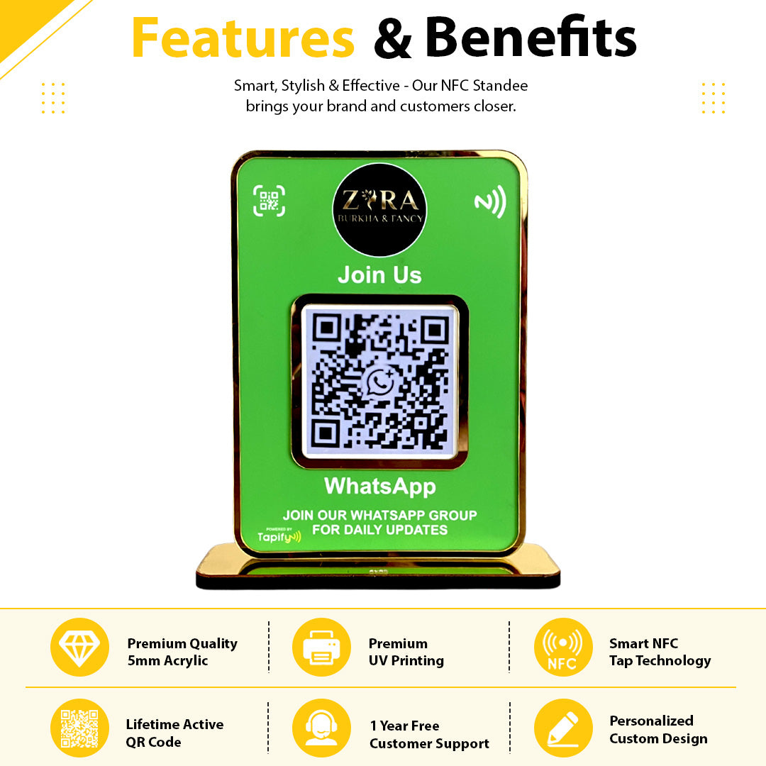 Premium  Big Size Smart NFC 1 QR Table Top Standee | Green Colour