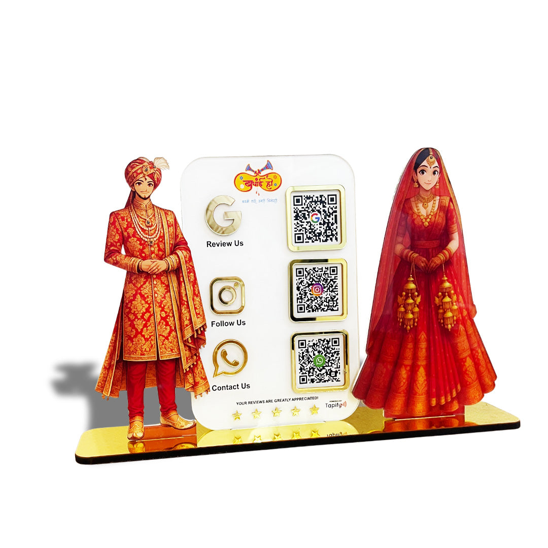 Bride & Groom Cutout Shape - Smart NFC 3QR Table Top Standee