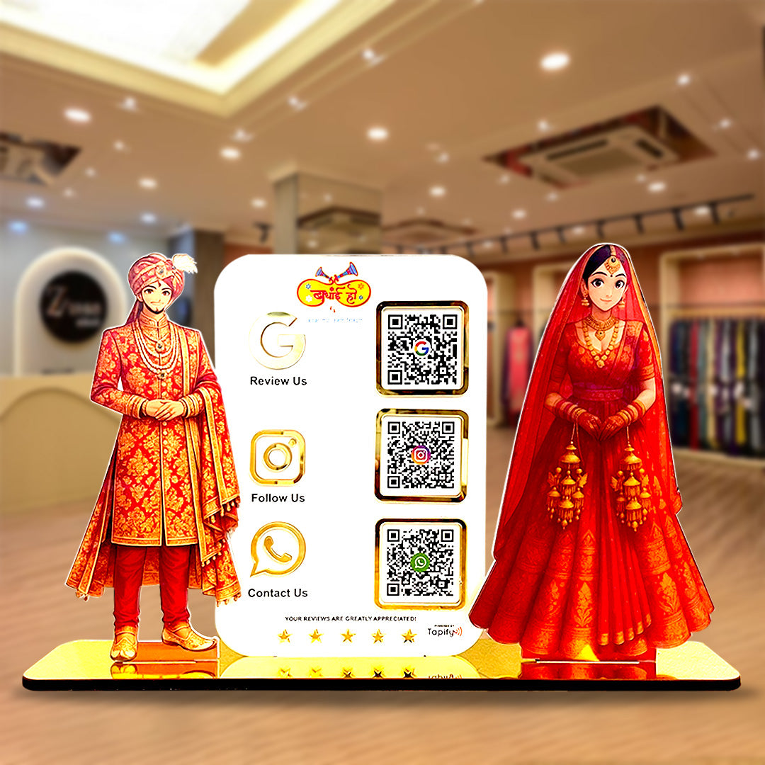Bride & Groom Cutout Shape - Smart NFC 3QR Table Top Standee