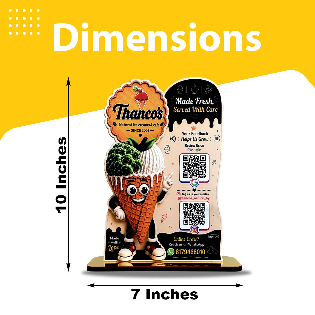 Ice Cream Shaped Smart NFC 2 QR Standee - For Ice Cream Shops