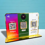 Premium Smart NFC 3QR Table Top Standee | Social Media Theme Edition- Instagram, UPI, Google