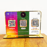 Premium Smart NFC 3QR Table Top Standee | Social Media Theme Edition- Instagram, UPI, Google