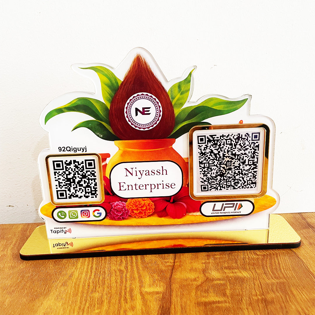 Smart NFC All-In-One + UPI Tabletop Standee For Kalash Shape