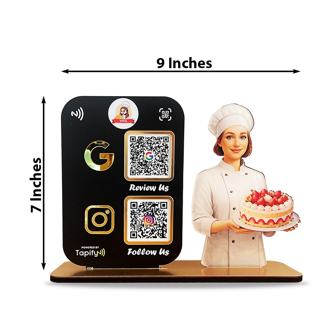 Lady Chef Cutout Smart NFC 2QR Standee - For Bakery