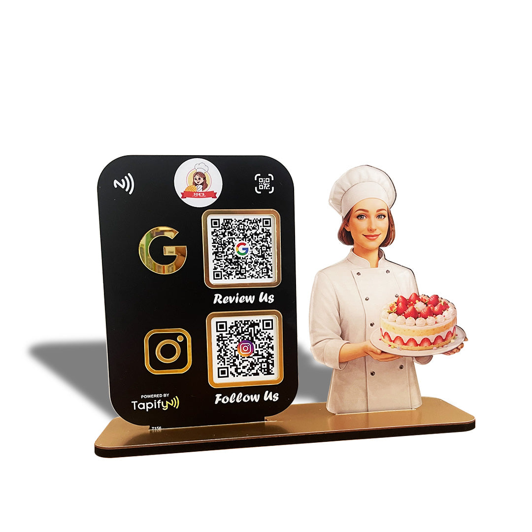 Lady Chef Cutout Smart NFC 2QR Standee - For Bakery