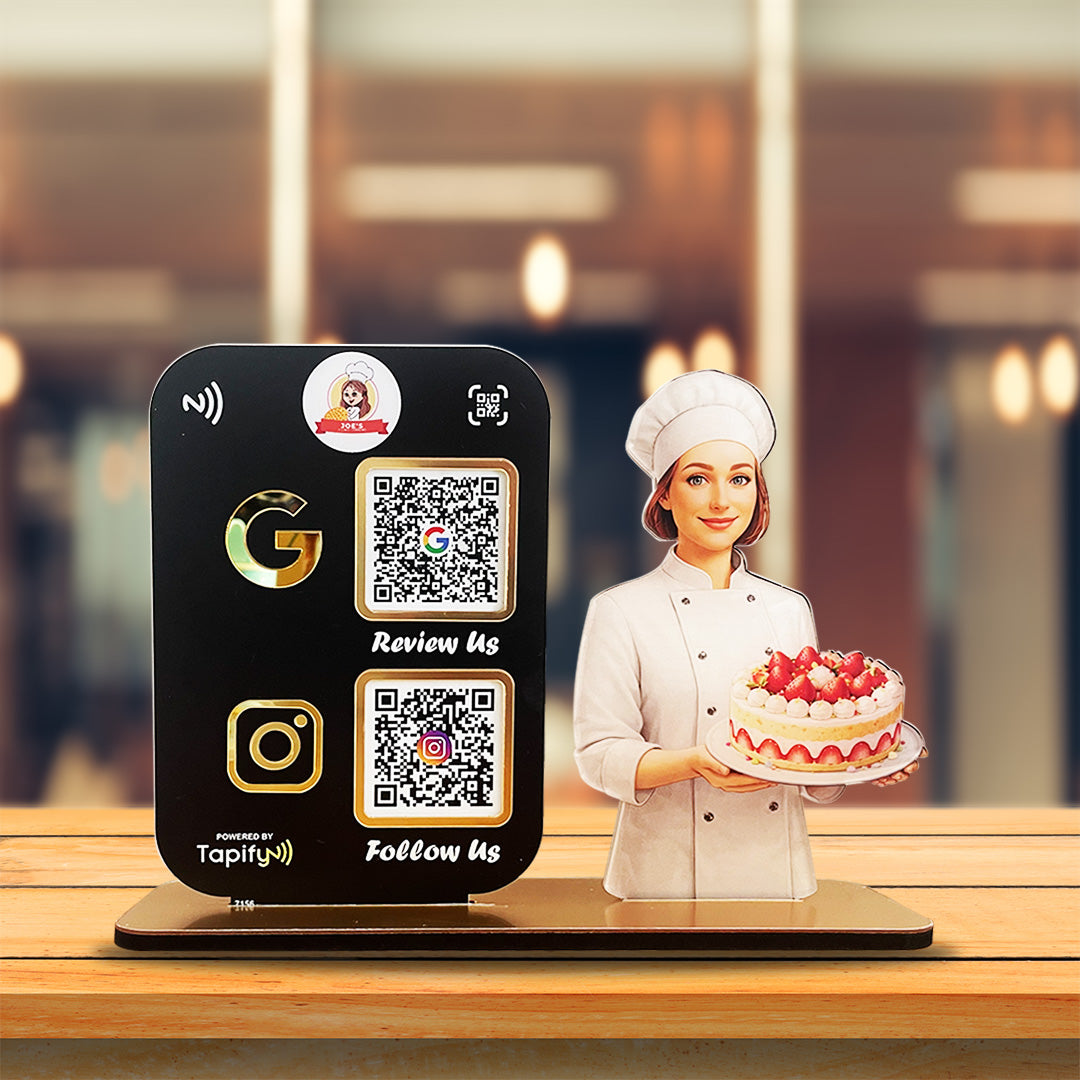 Lady Chef Cutout Smart NFC 2QR Standee - For Bakery
