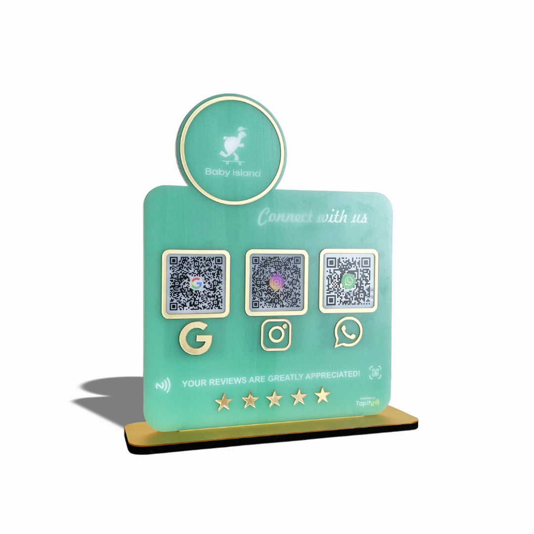 Logo Cutout Edition Shape - Smart NFC 3-in-1 Table Top Standee - Green Colour Theme