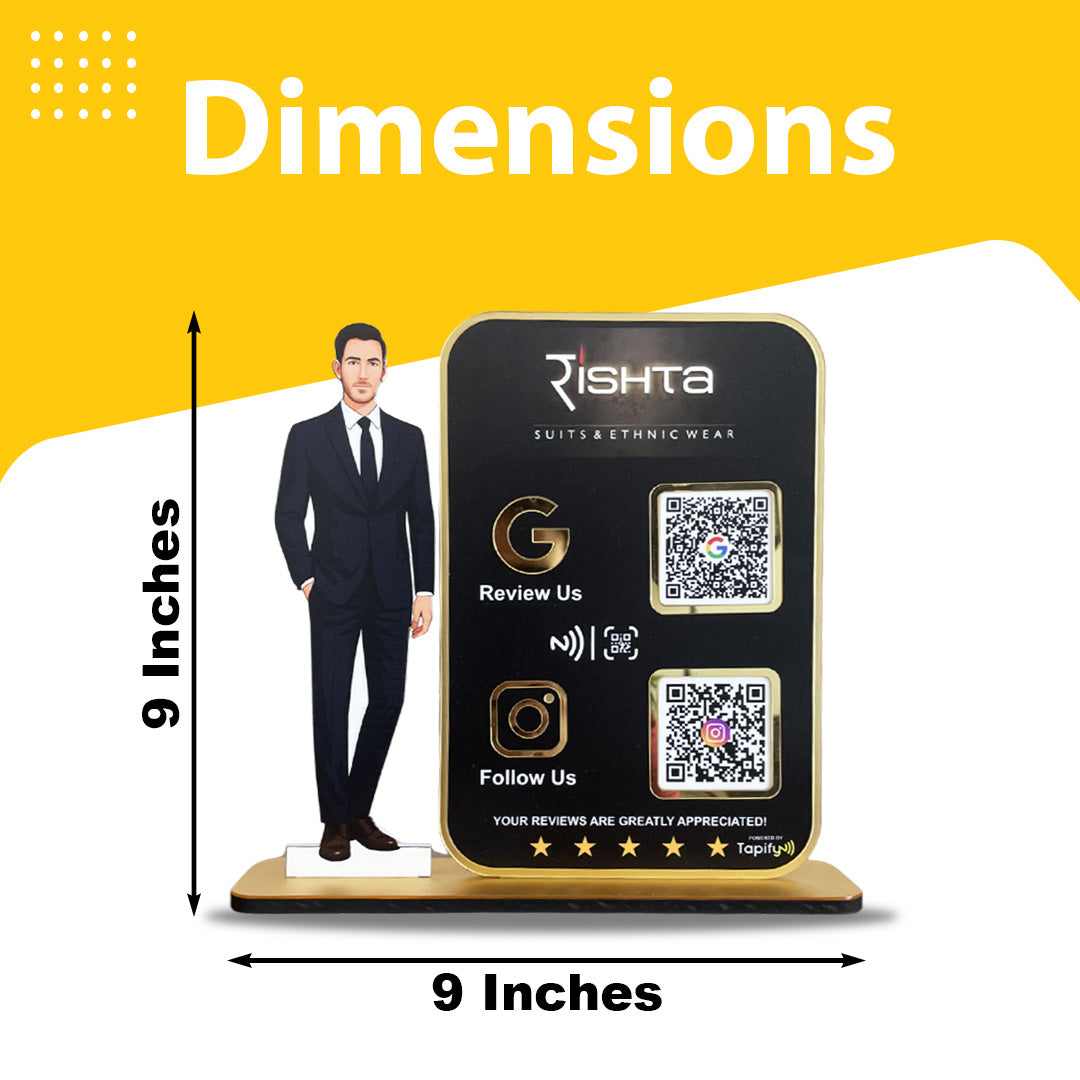 Men in suit Cutout Premium Smart NFC 2QR Standee - For Garment Shop - Big Size