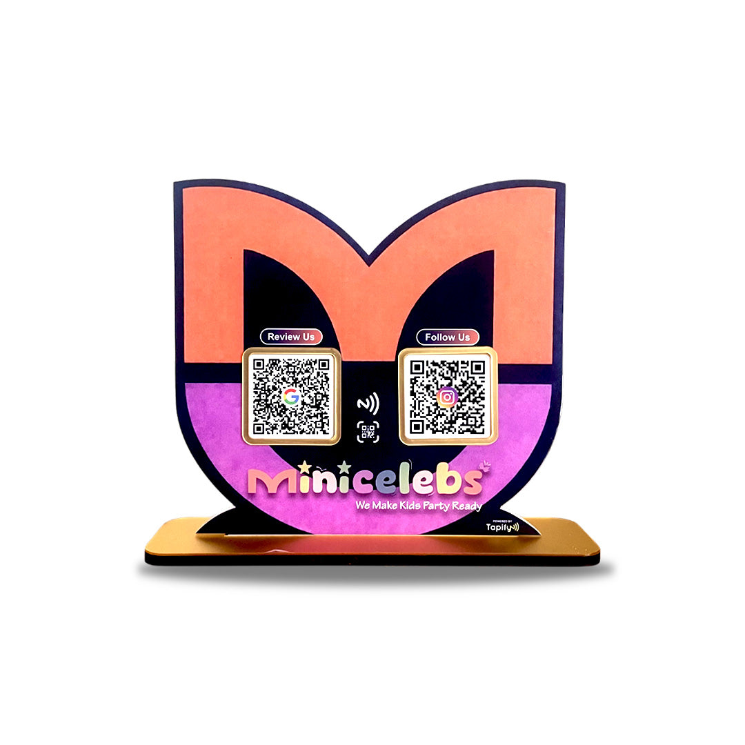 Logo Cutout Shaped -  Smart NFC 2 QR Table top Standee - For Kids Wear