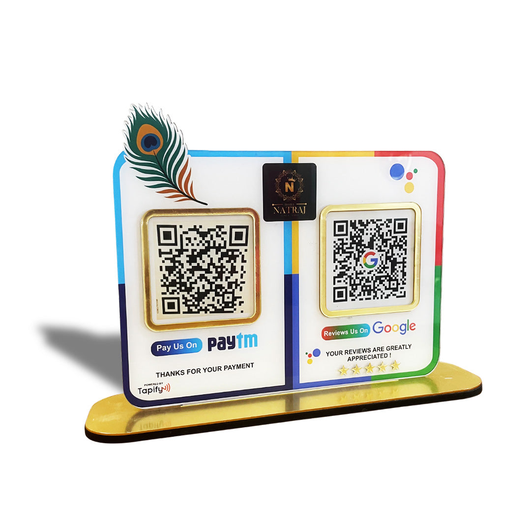 Mor Pankh Cutout Smart NFC 2QR Table Top Standee | Paytm, Google