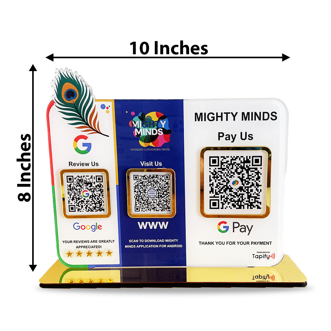 Mor Pankh Cutout Premium Smart NFC 3QR Table Top Standee |Google, Website, GPay