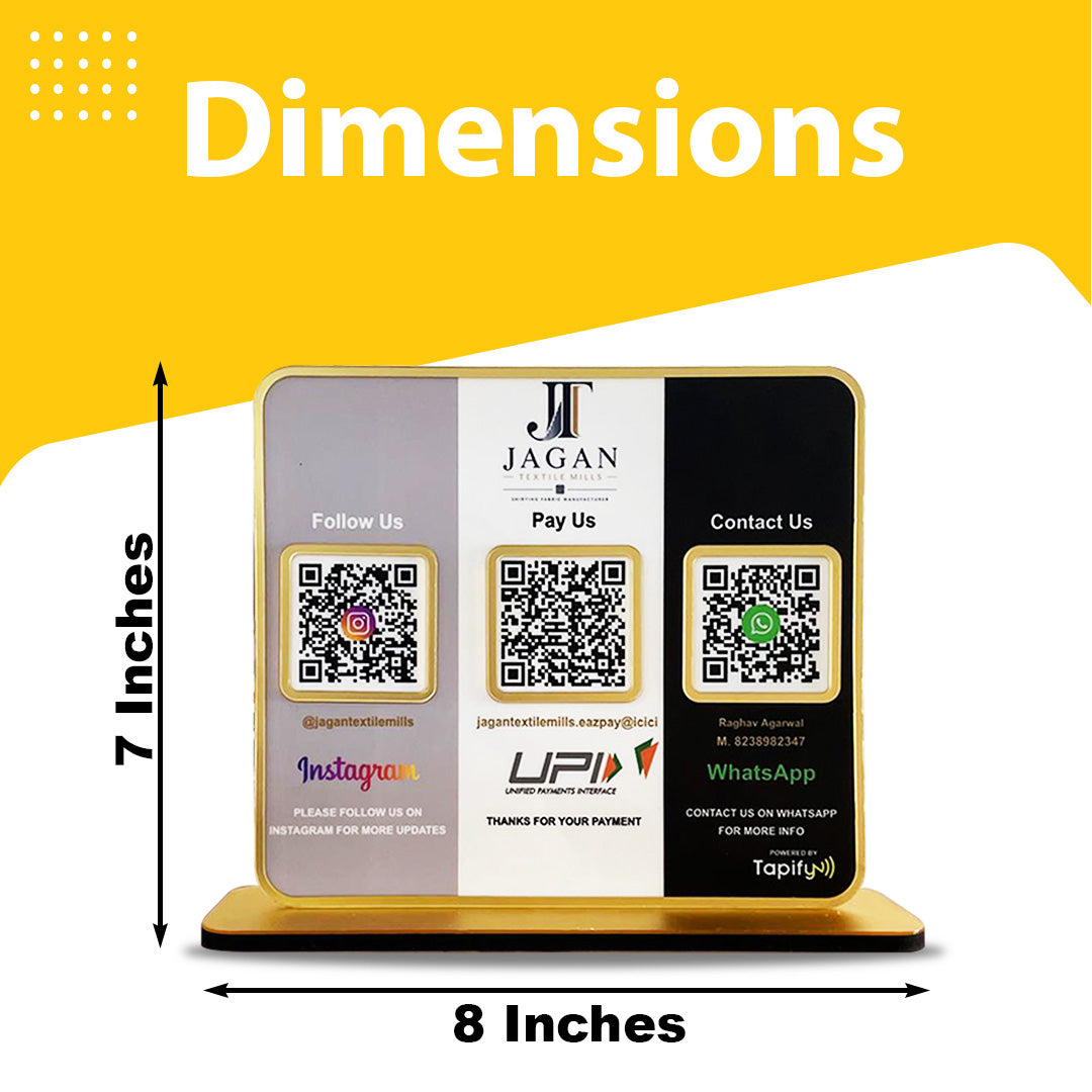 Premium Smart NFC 3QR Table Top Standee | Social Media Theme - Colour Edition