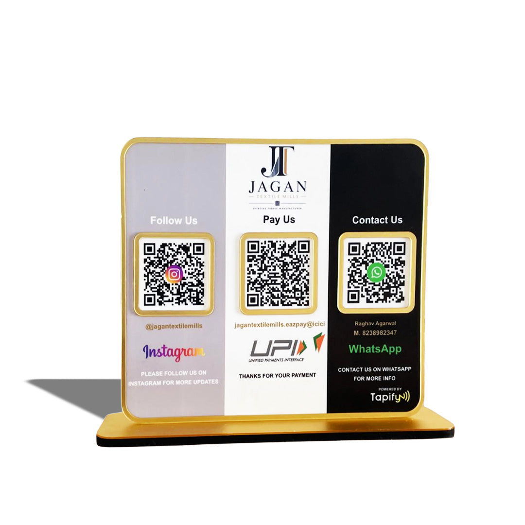 Premium Smart NFC 3QR Table Top Standee | Social Media Theme - Colour Edition