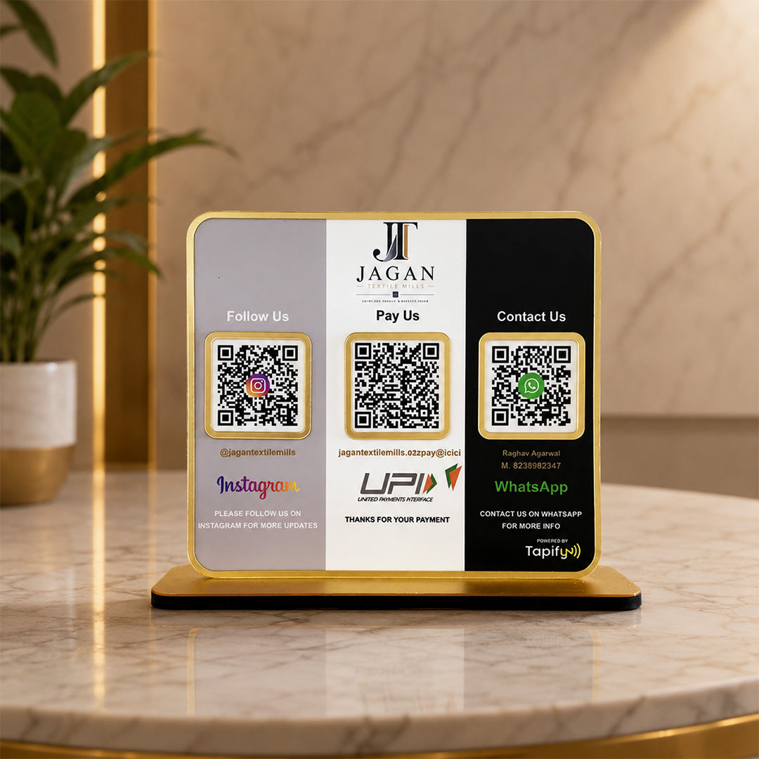 Premium Smart NFC 3QR Table Top Standee | Social Media Theme - Colour Edition