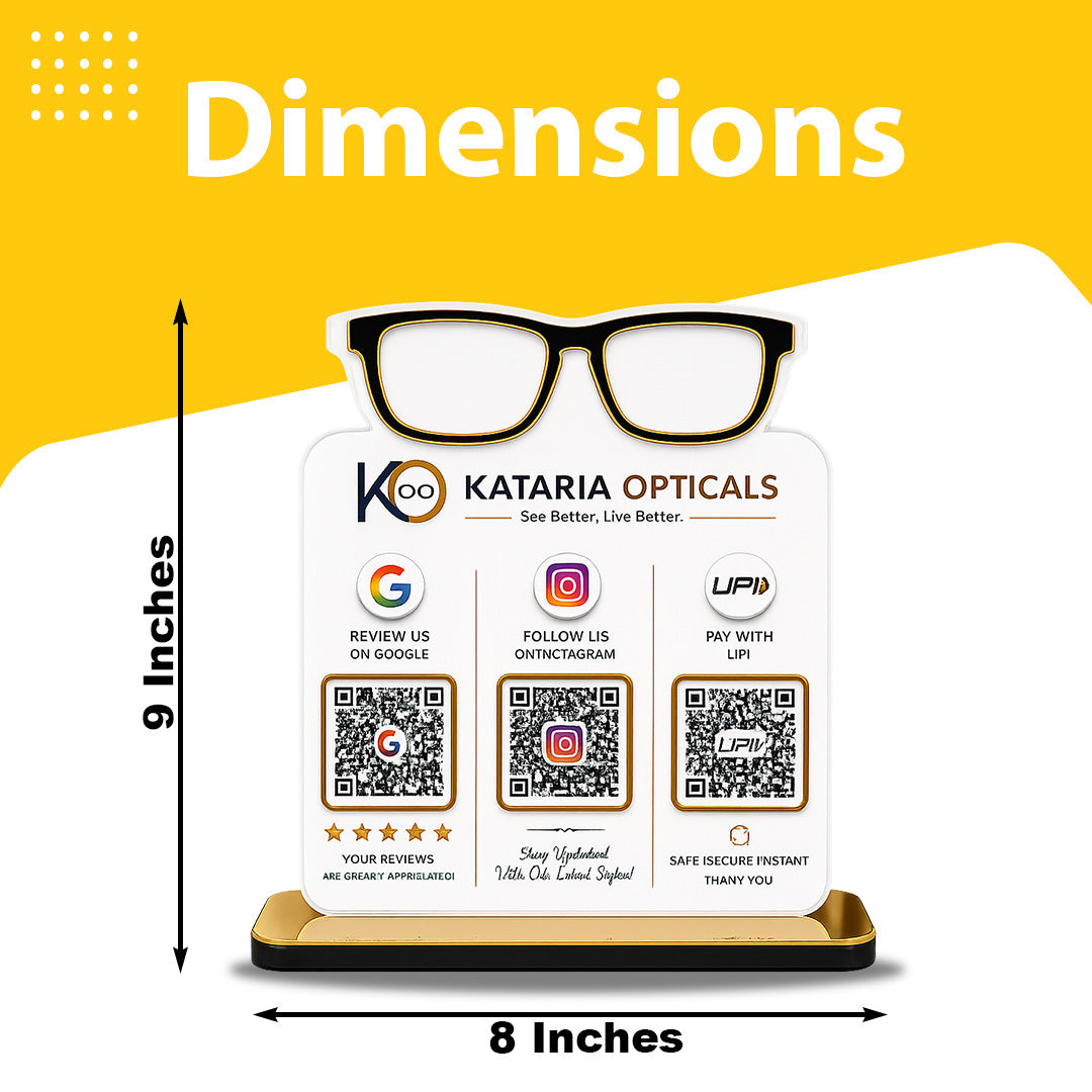 Spectacle Shaped Cutout Edition - Smart NFC 3 QR Table Top Standee - Optical Business