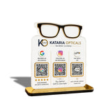 Spectacle Shaped Cutout Edition - Smart NFC 3 QR Table Top Standee - Optical Business
