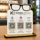 Spectacle Shaped Cutout Edition - Smart NFC 3 QR Table Top Standee - Optical Business