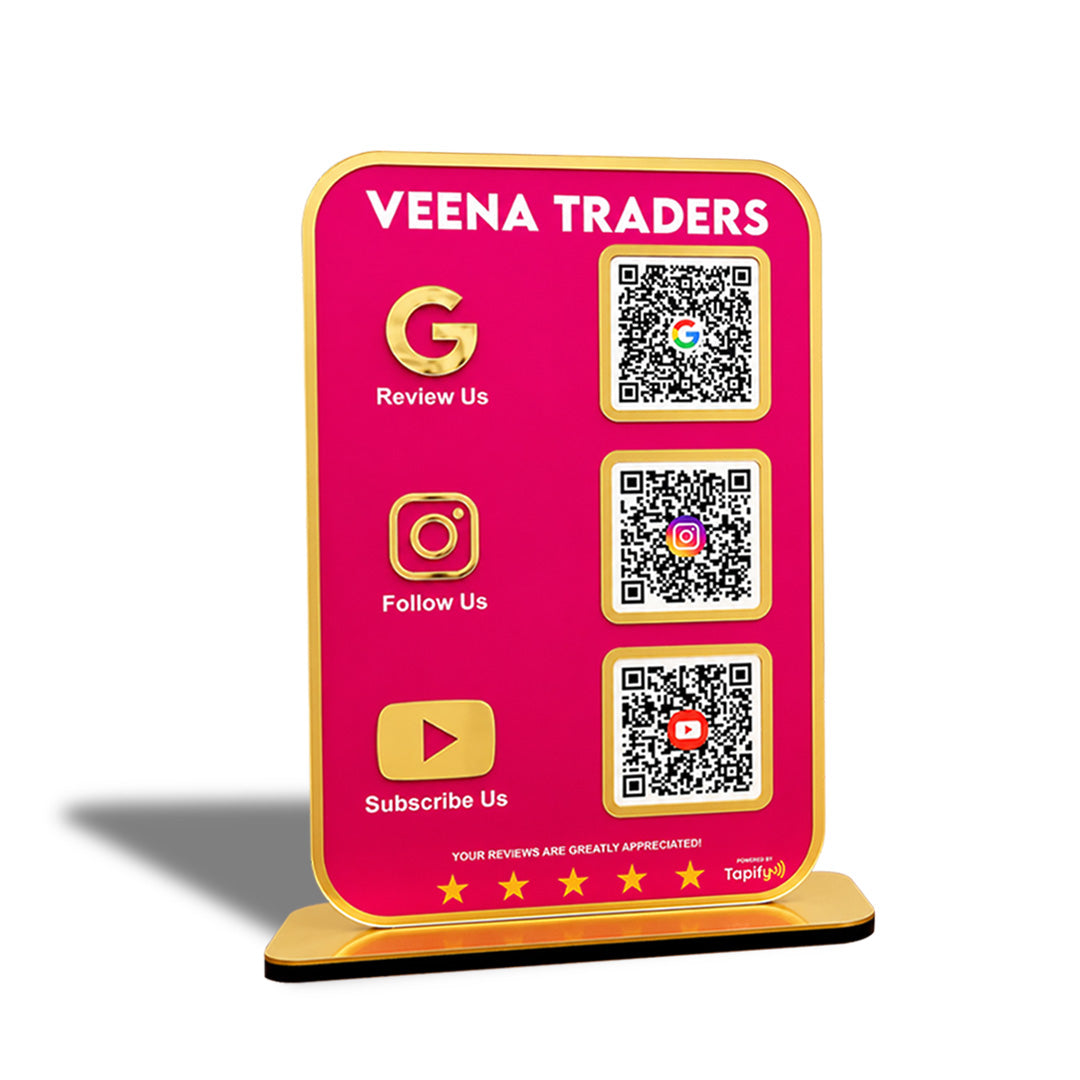 Premium Smart NFC 3-in-1 Standee | Pink Colour | Portrait Style-II