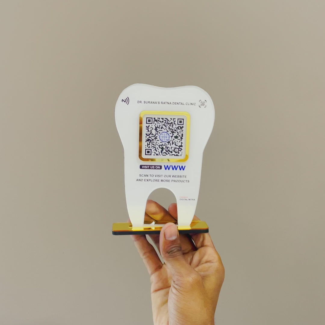 Tooth Shaped NFC Single QR Standee  With Website QR- For Dentists