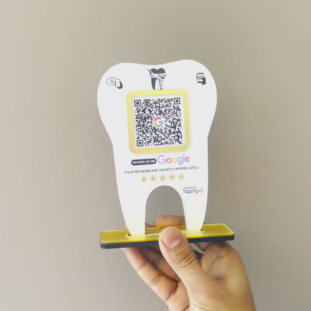 Dental Tooth Shaped NFC Single QR Instagram Standee - For Dentists