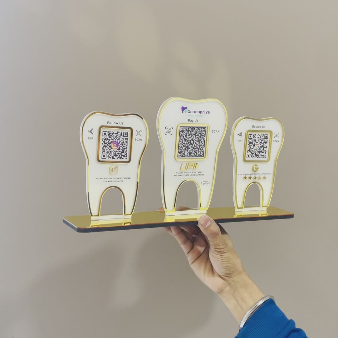 Tooth Shaped  - Smart NFC 3-in-1 Tabletop Standee - Blue Colour | For Dentist