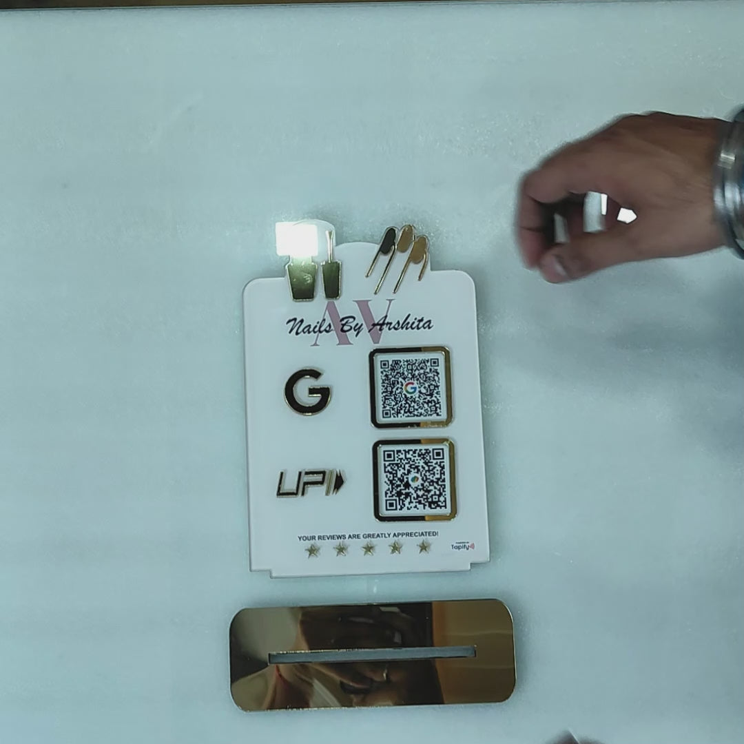 Nails Cutout Shaped - Smart NFC 2-in-1 Table Top Standee | White Colour | Portrait Style