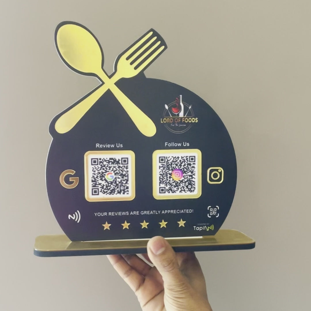 Spoon Cutout Smart NFC 2-in-1 Tabletop Standee For Restaurants