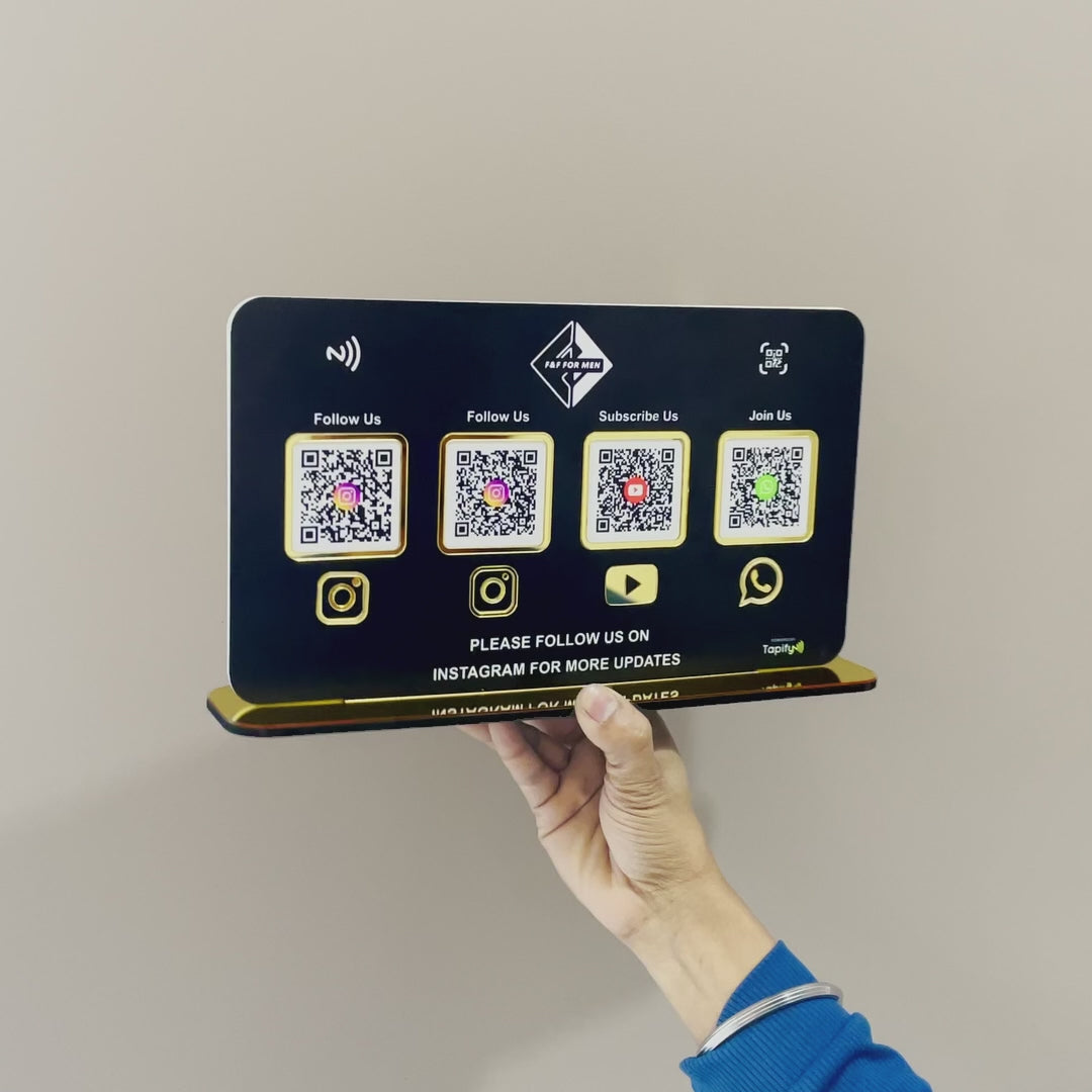 Smart NFC 4-in-1 Table Top Standee - Landscape Edition | Black Colour Big Size