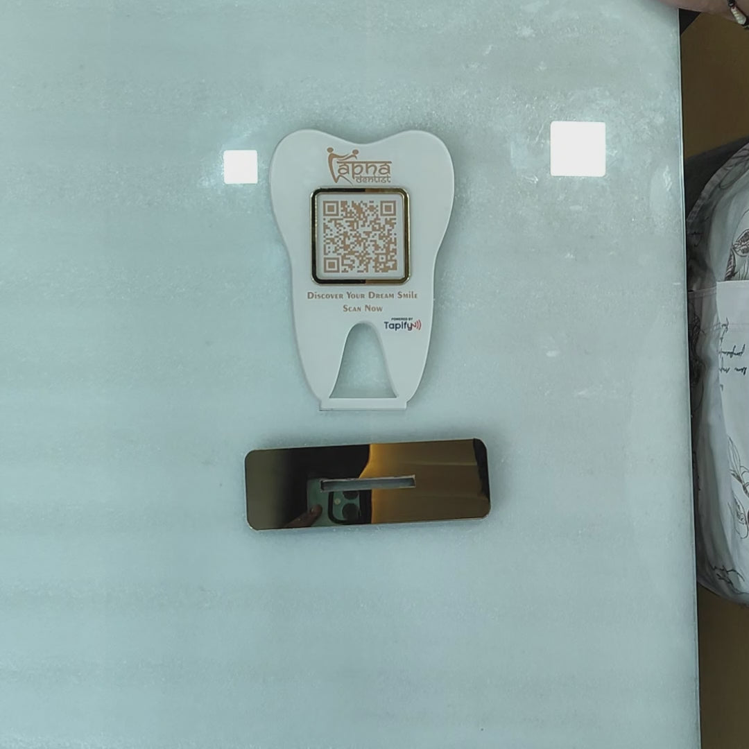 Dental Tooth Shaped NFC Single QR Standee - For Dentists | Size : 7x5 Inches