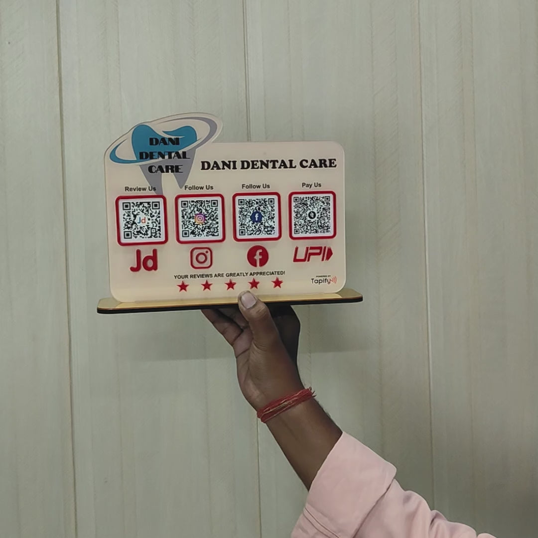 Teeth Shape Logo Cutout - Smart NFC 4-in-1 Tabletop Standee - For Dentist