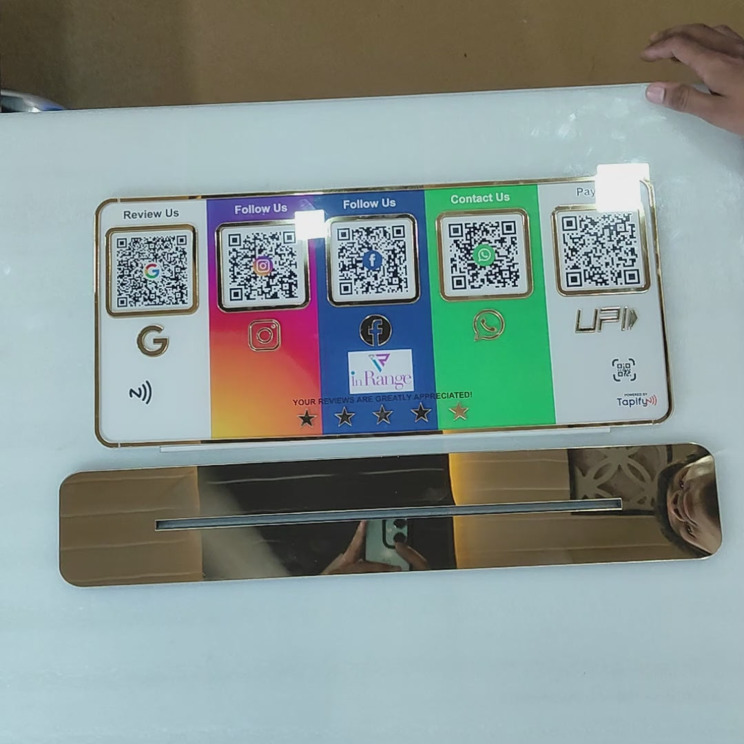 Premium Smart NFC Standee - 5QR Table Top Standee | Social Media Theme Edition