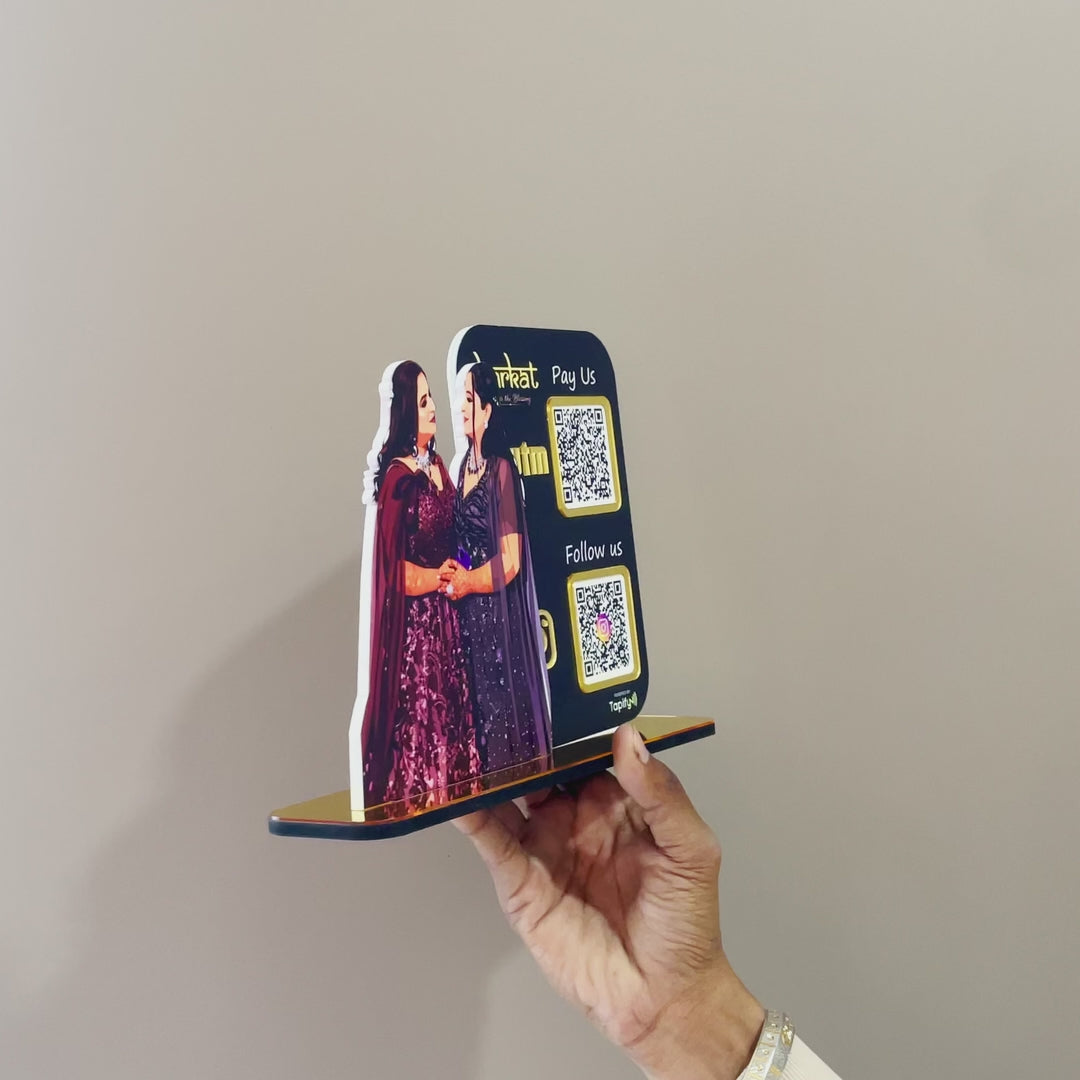 Your Custom Cutout Smart NFC 2QR Tabletop Standee- Paytm, Instagram - II