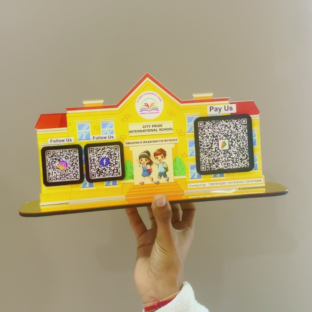 School Shaped  - Smart NFC 3-in-1 Tabletop Standee ( Big UPI )