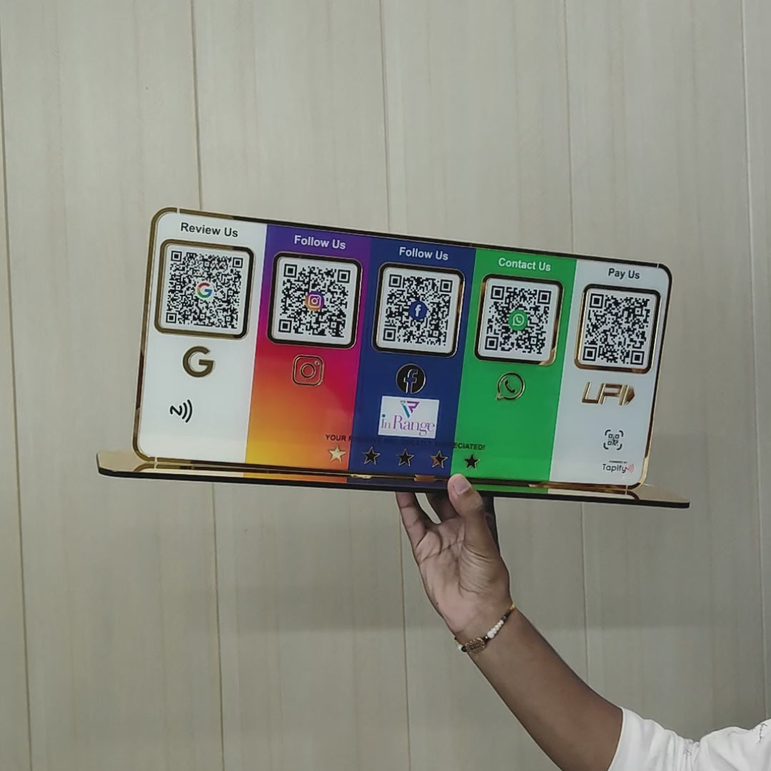 Premium Smart NFC Standee - 5QR Table Top Standee | Social Media Theme Edition