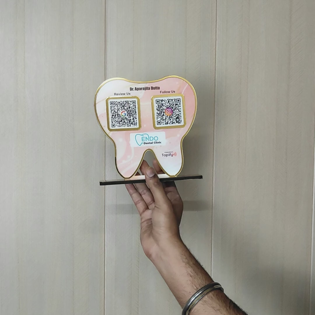 Dental Tooth Shaped Smart NFC 2-in-1 Standee - For Dentists - Marble Theme