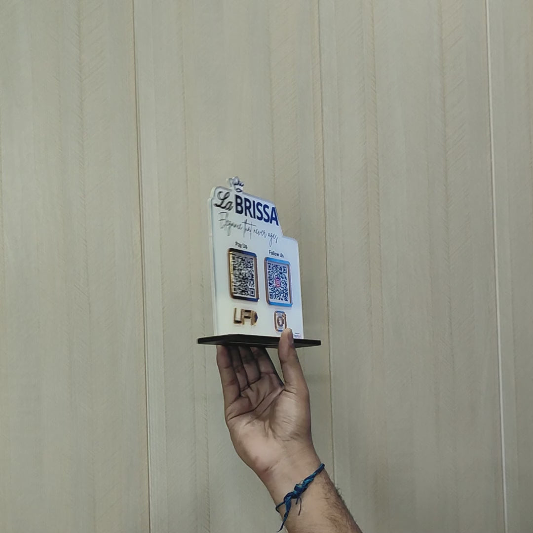 Logo Name Cutout Shaped -  Smart NFC 2QR-in-1 Tabletop Standee