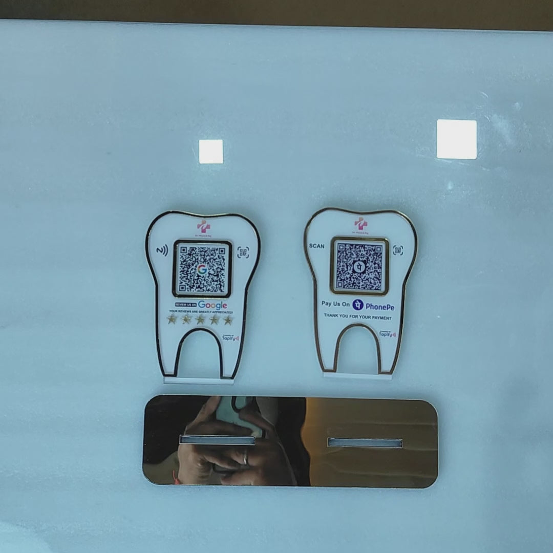 Tooth Shape - Smart NFC 2QR Table Top Standee - For Dental Clinic