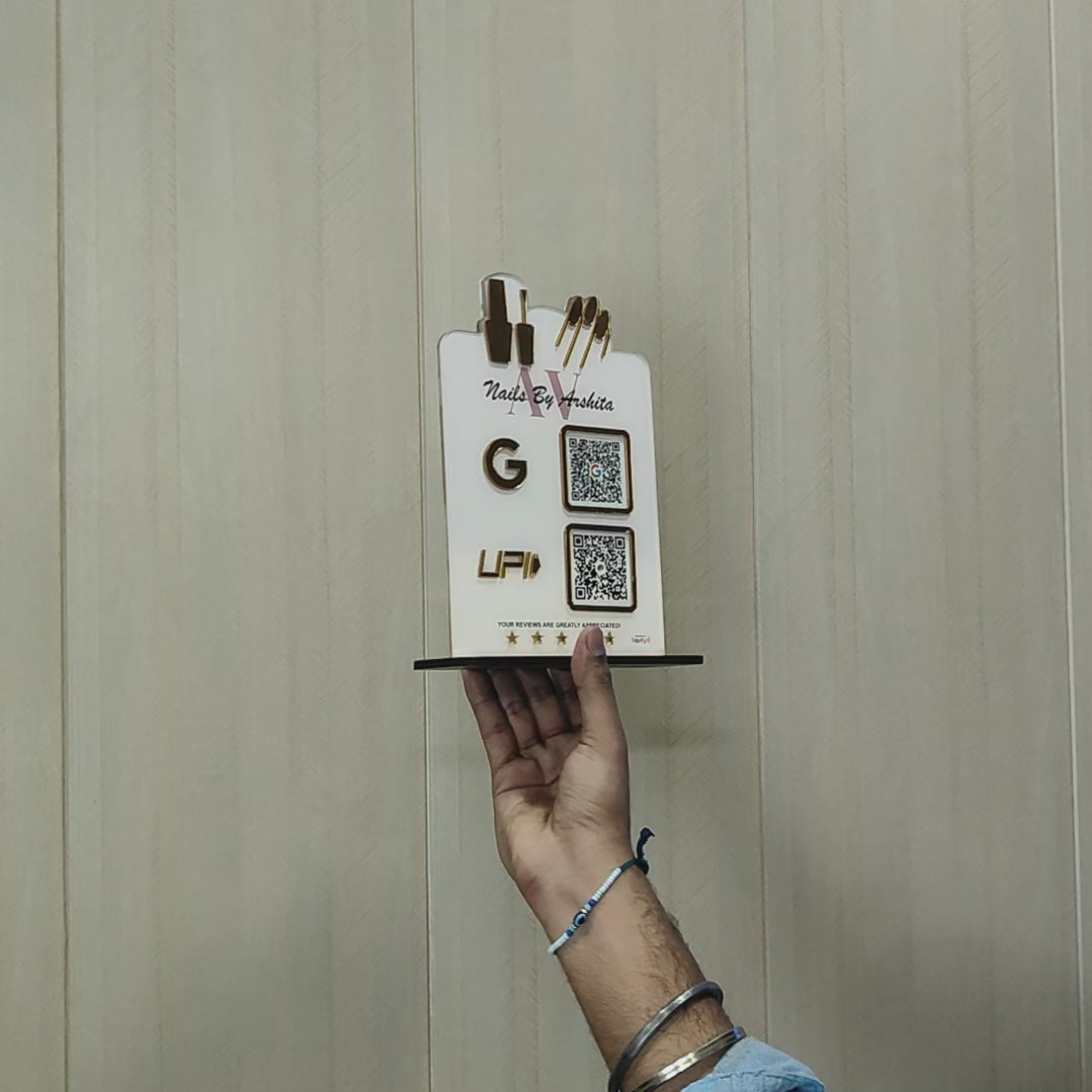 Nails Cutout Shaped - Smart NFC 2-in-1 Table Top Standee | White Colour | Portrait Style