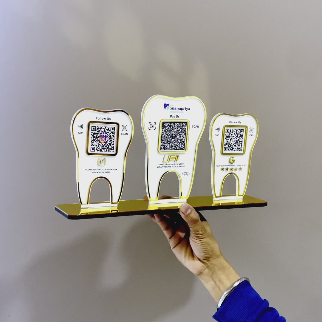 Tooth Shaped - Smart NFC 3-in-1 Tabletop Standee | For Dentist
