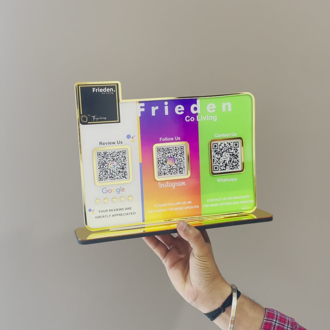 Logo Cutout Premium Smart NFC 3QR Table Top Standee | Social Media Theme Edition-II