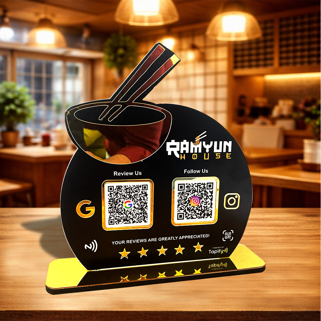 Bowl & Chopsticks Cutout Smart NFC 2-in-1 Tabletop Standee For Restaurants