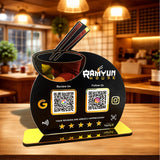 Bowl & Chopsticks Cutout Smart NFC 2-in-1 Tabletop Standee For Restaurants