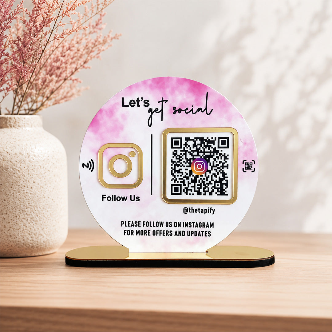 Circle Shape - 1 QR Table Top Standee - Marble Theme