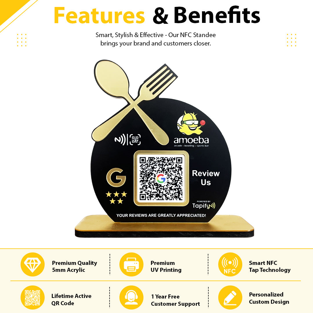 Spoon Cutout Smart NFC 1 QR Tabletop Standee For Restaurants