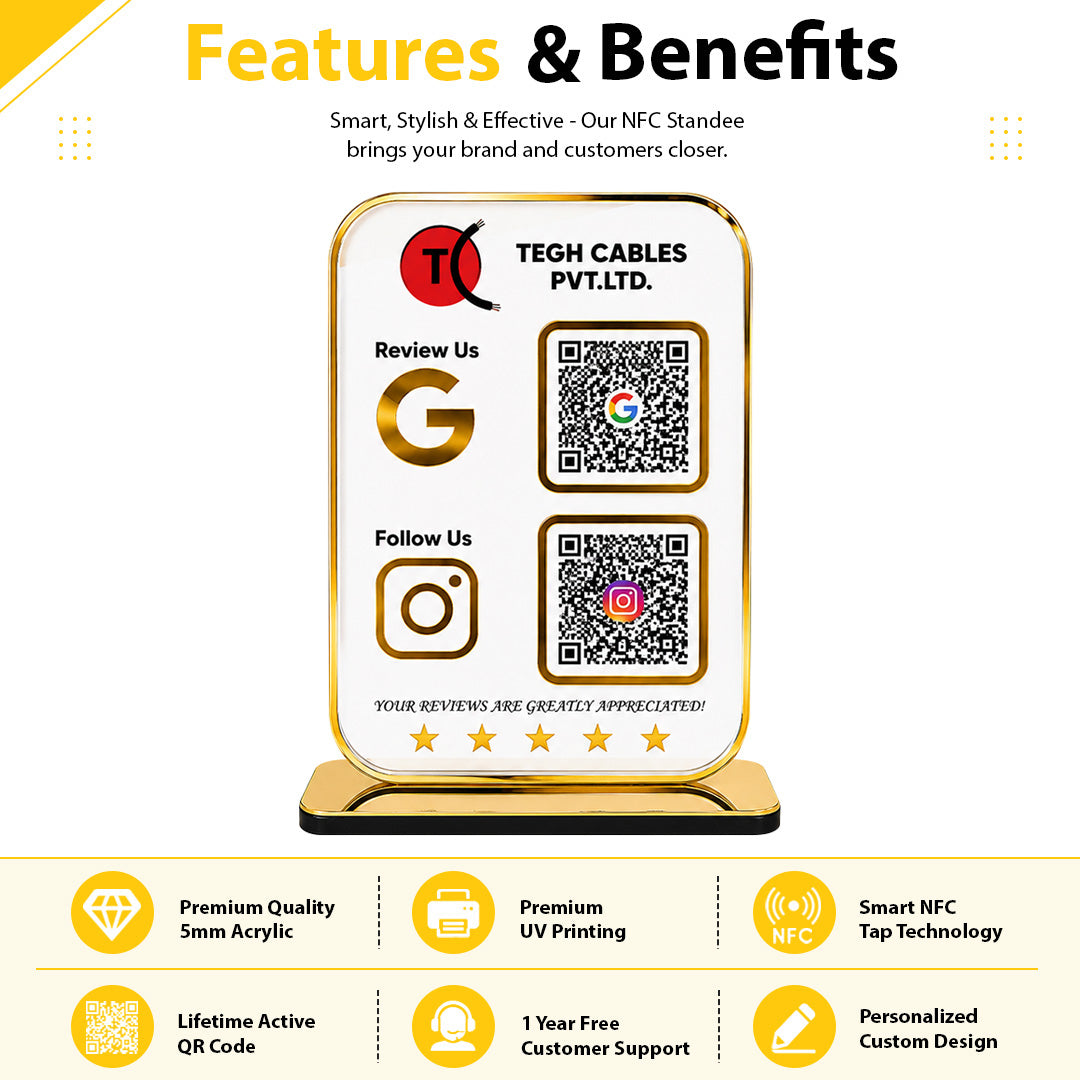 Premium Smart NFC 2-in-1 Table Top Standee | Transparent Edition | Portrait Style
