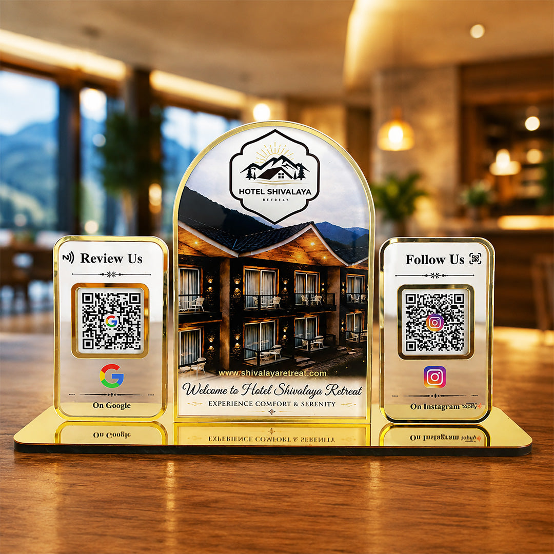 Premium Arch Shaped Smart NFC 2-in-1 Transparent Table Top Standee | Hotel Edition