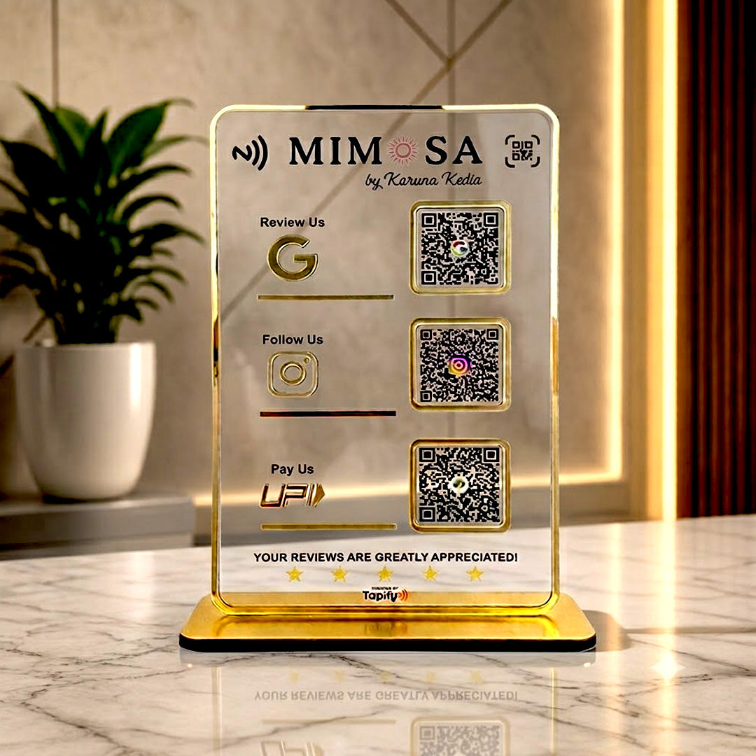 Premium Smart NFC 3-in-1 Table Top Standee | Transparent Edition | Portrait Style
