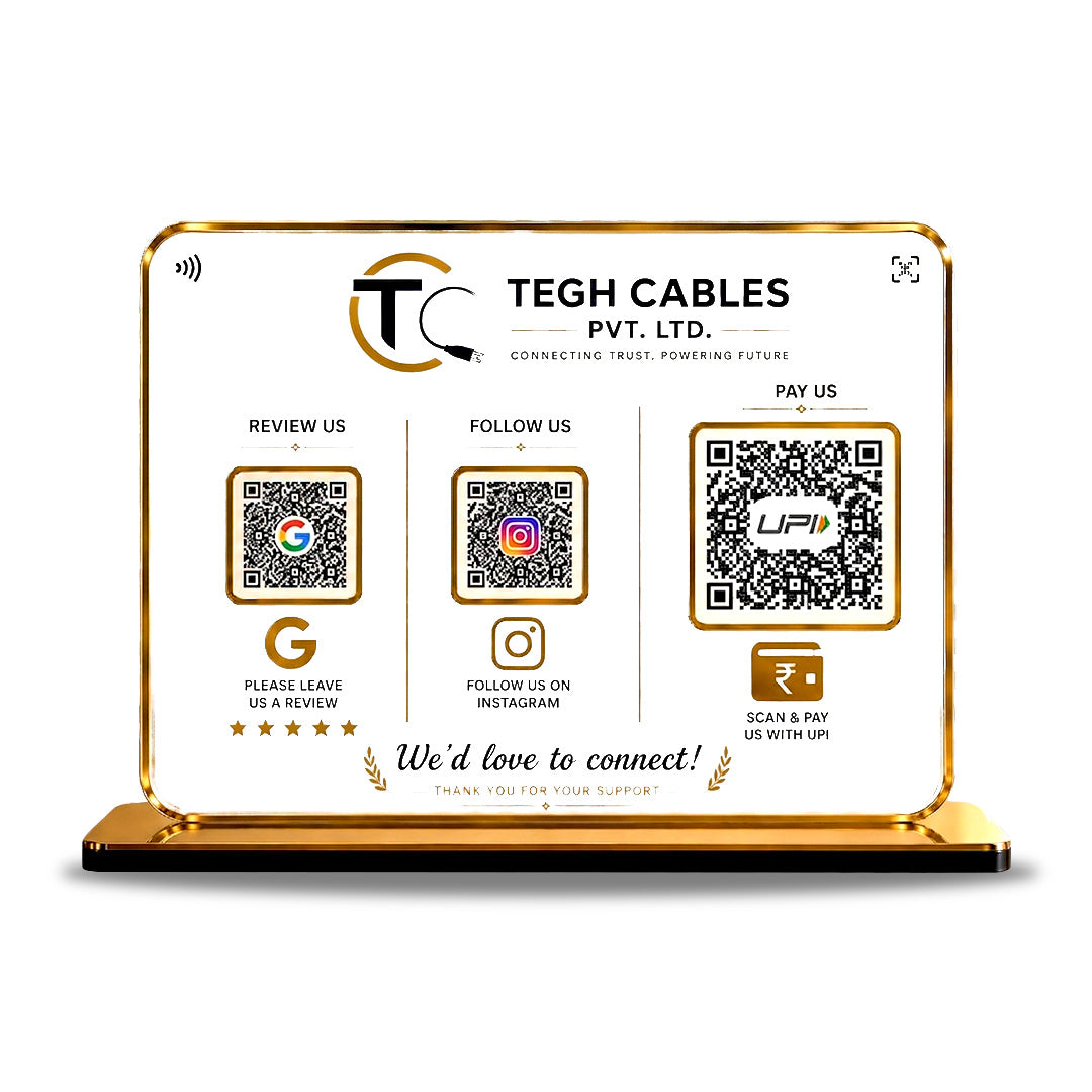 Premium Smart NFC 3-in-1 Table Top Standee | Transparent Edition - (Big UPI)