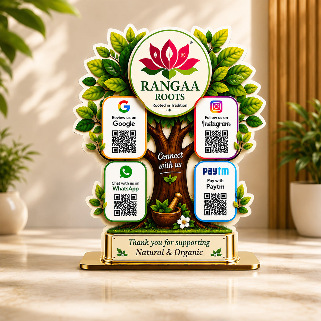 Tree Shaped Smart NFC 4-in-1 Table top Standee - For Ayurvedic & Organic Stores